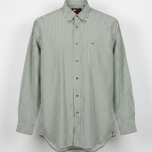 Tommy Hilfiger Other - Tommy Hilfiger Vintage Green/White Striped Button Down Shirt Mens XL